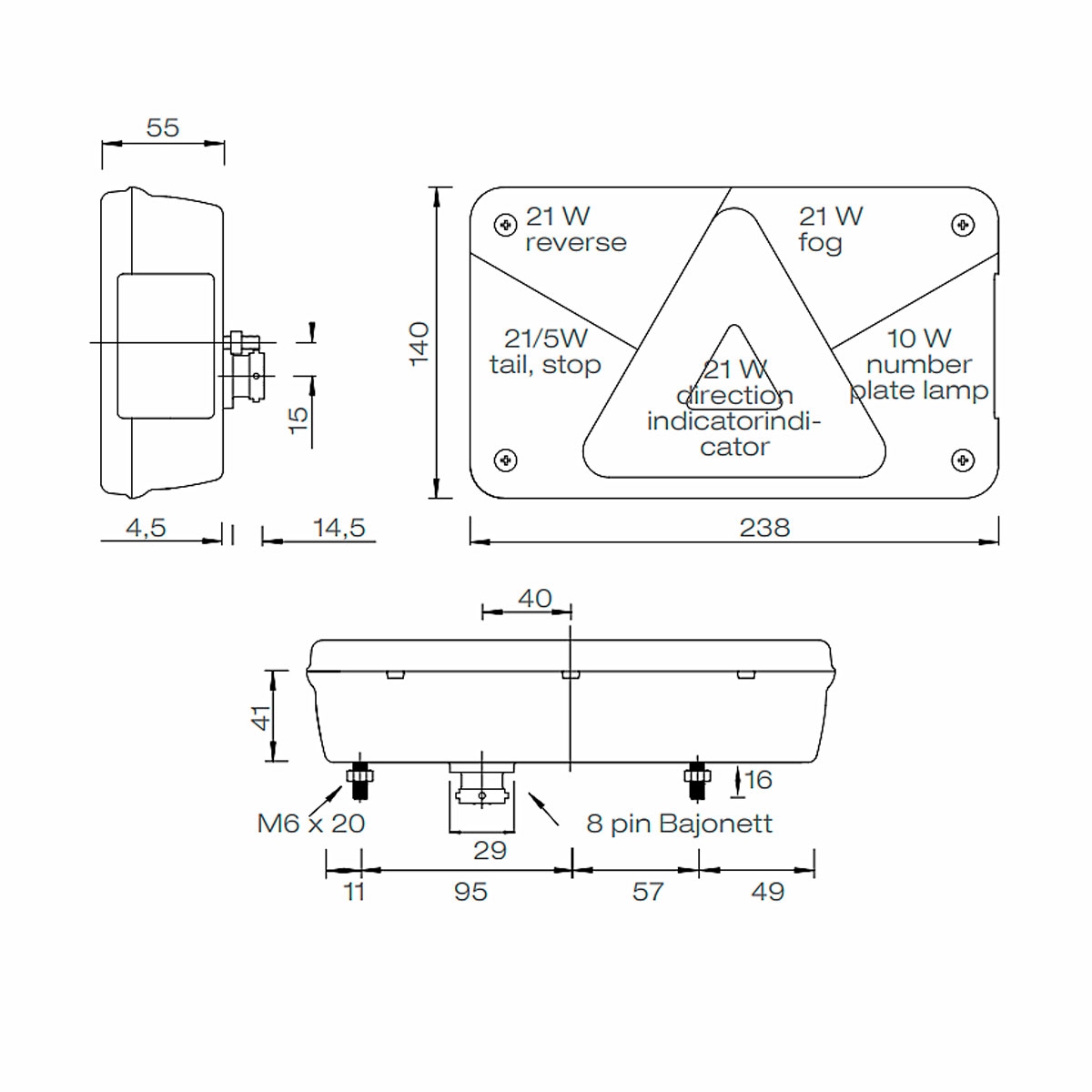 fanale posteriore, Multipoint V, sinistro, baionetta a 8 poli