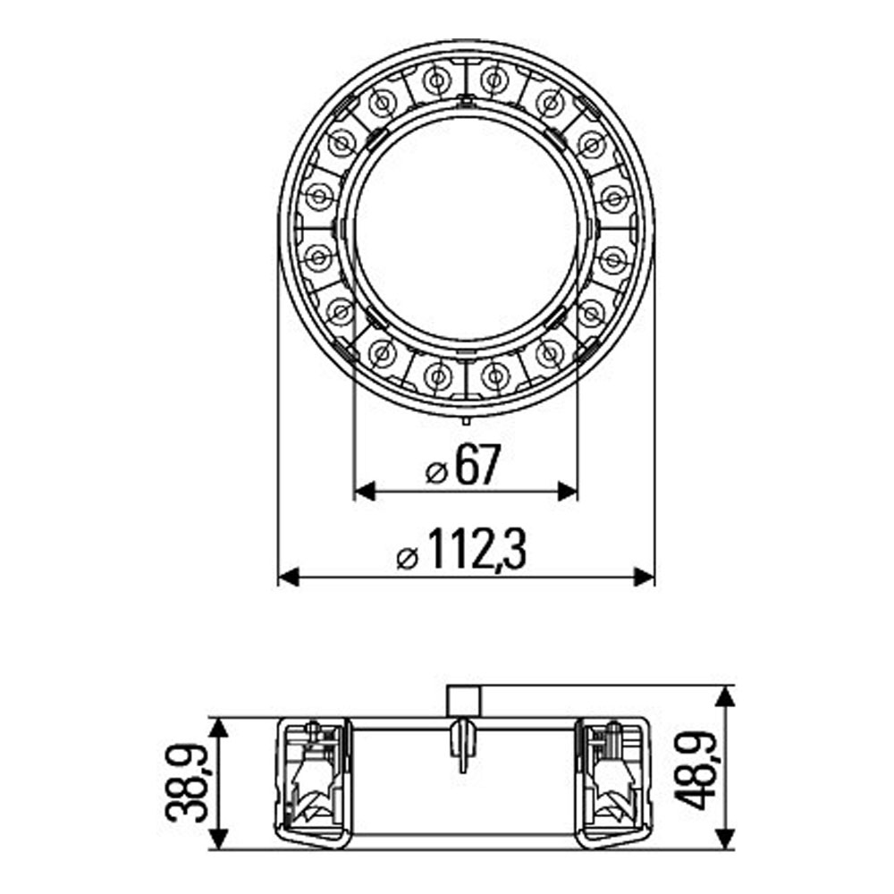 achterlicht-remlicht, LED, 12 volt, Ø 66mm, wit/transparant