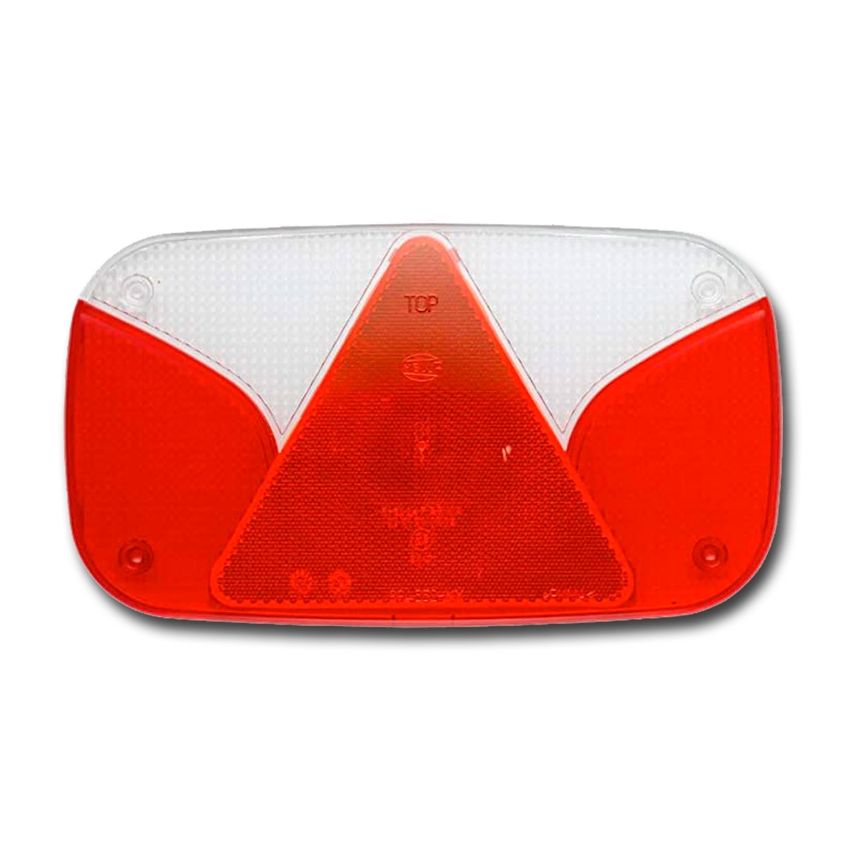 Linse, weiß / rot, Dreiecksreflektor