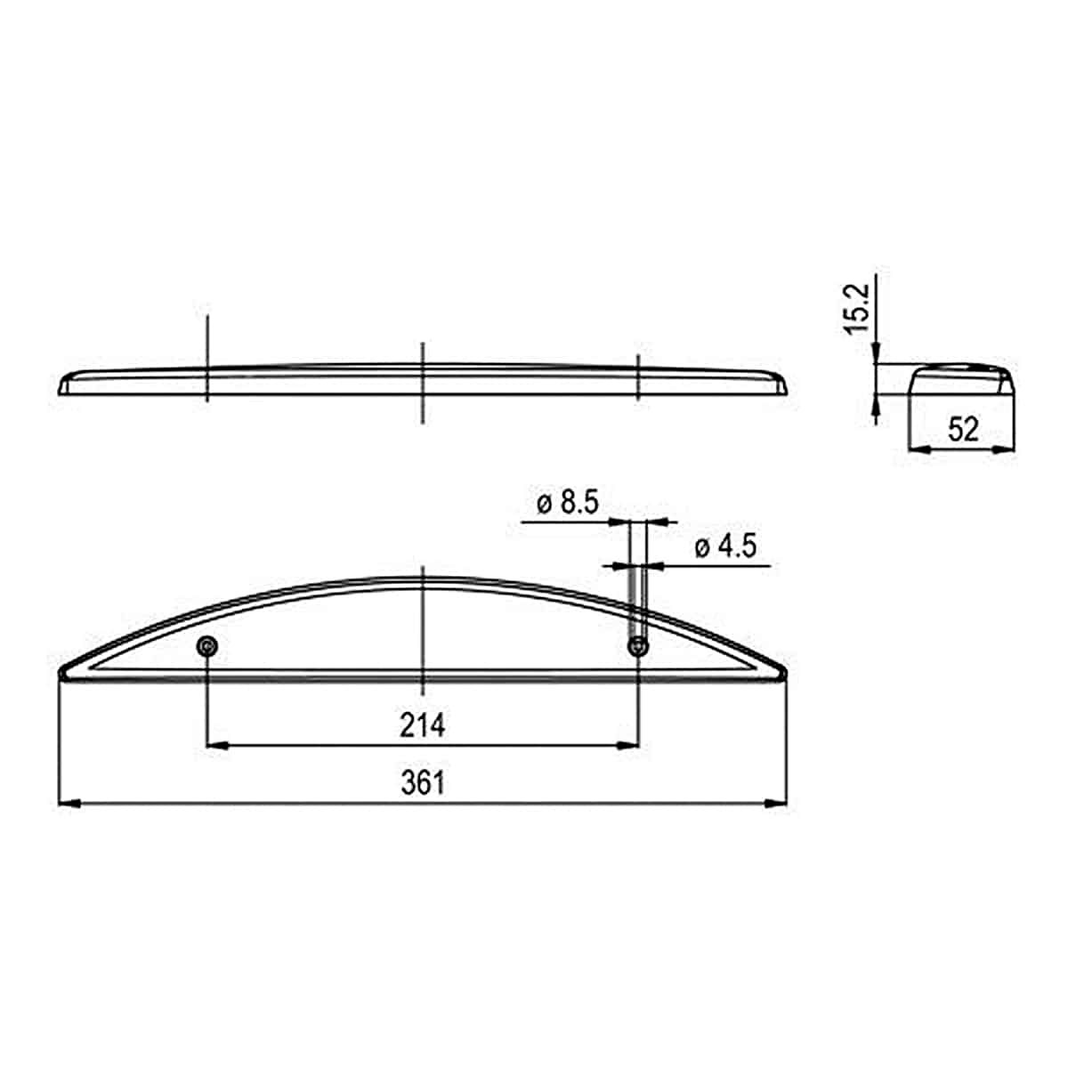 Bremslicht, LED, Typ 22, flache Ausführung, transparent